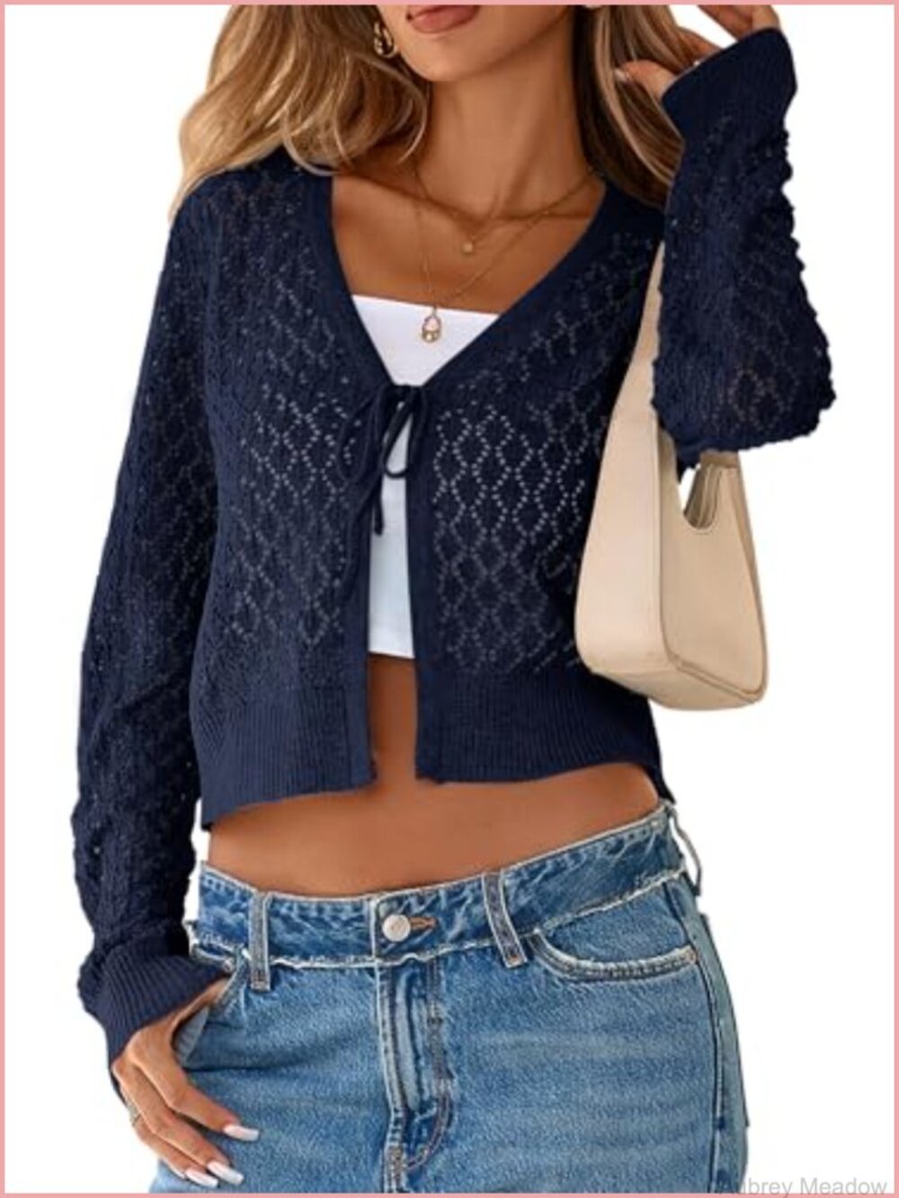 Crochet Shrug Cardigan Long Sleeve Tie Front Knit Bolero Cover Up
